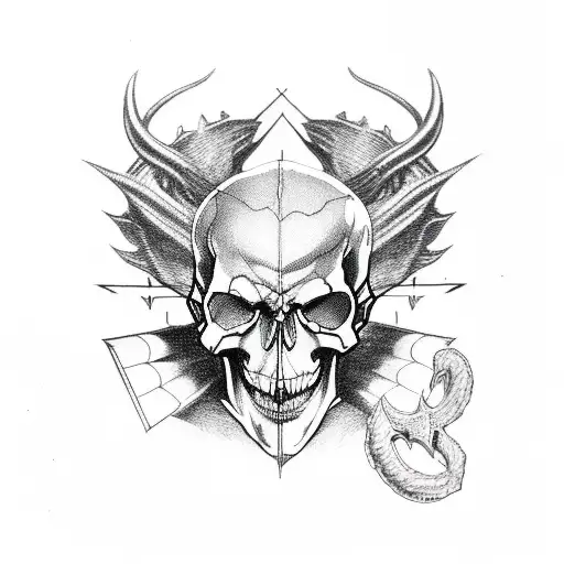 A devil may cry themed skull with musical symbols tattoo design idea