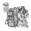 An anime character exploring different countries around the world with a backpack and camera tattoo design idea