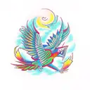 quetzal in aztec style tattoo design idea