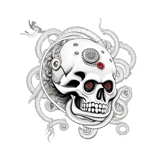 full skeeve skull, Kraken, Snake, Mechanical gears, some Poppies, A Kingfisher, Drumsticks, Casino chips and a Semicolon tattoo design idea