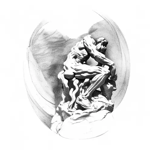 Rodin's The Thinker, history, Victorian era tattoo design idea
