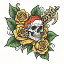 bone with green rose and name teresita  tattoo design idea