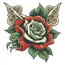 bone with green rose and name teresita  tattoo design idea