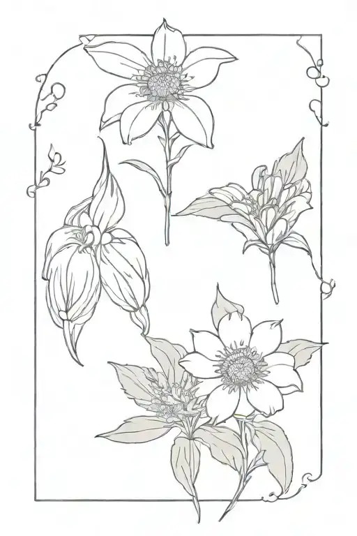honeysuckle flower and aster flower with two cattle ear tags  tattoo design idea