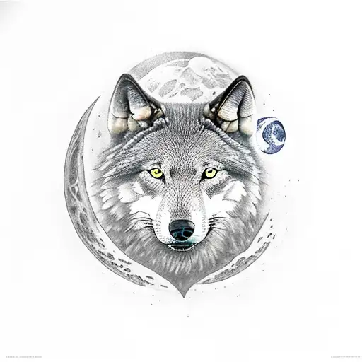un lobo perdido en el bosque con una luna de tattoo design idea