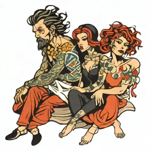 four people sitting  tattoo design idea