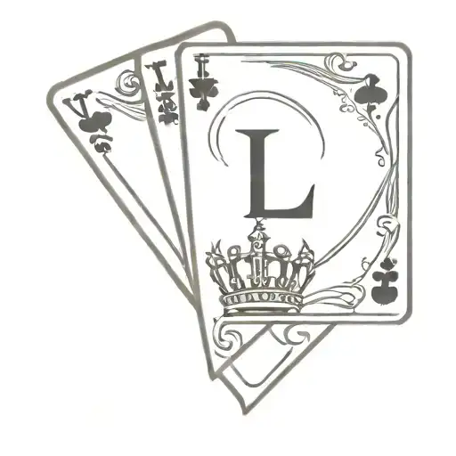  letter V and letter L type poker card with crown on top tattoo design idea