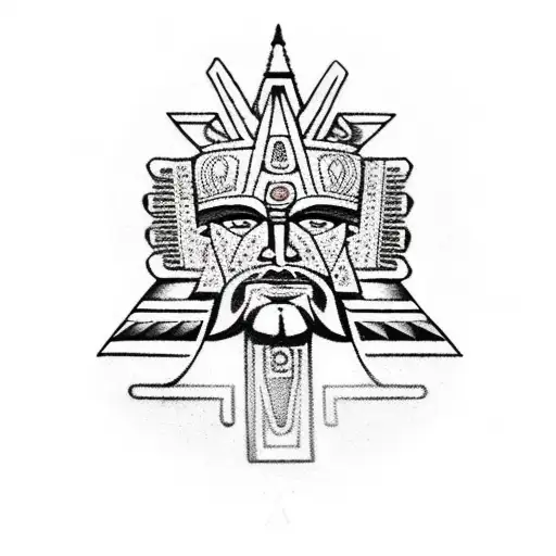 aztec head dress pyramid calendar tattoo design idea