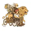 mum and dad on wheelchair. Daughter and Son with them With some angels and lions and cool features tattoo design idea