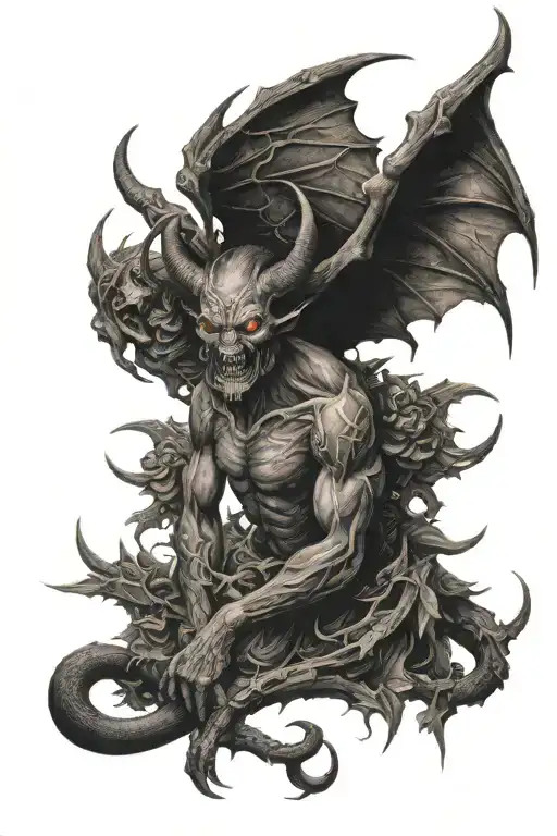 Demon with open wings tattoo design idea