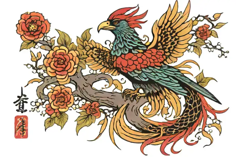 phoenix holding scarlet pearl tattoo design idea