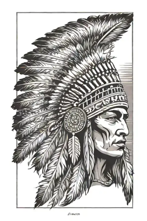Native Indian  headdress Arrow  Rose  “Big as the sky” James “1949-2021” (Samac) “Say when”  tattoo design idea