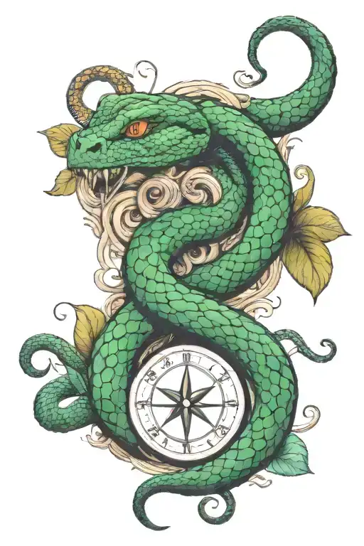 a half sleeve with a snake and a Gemini sign    tattoo design idea