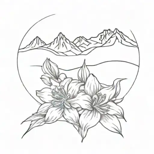 Mountains and Columbine flower tattoo design idea