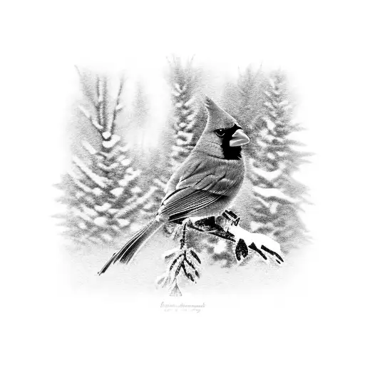 Cardinal on a snowy branch tattoo design idea