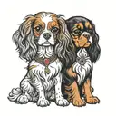 tri colour cavalier King Charles spaniel and Ruby cavalier King Charles spaniel, sat next to each other tattoo design idea