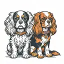 tri colour cavalier King Charles spaniel and Ruby cavalier King Charles spaniel, sat next to each other tattoo design idea