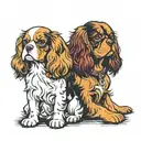 tri colour cavalier King Charles spaniel and Ruby cavalier King Charles spaniel, sat next to each other tattoo design idea
