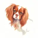 tri colour cavalier King Charles spaniel and Ruby cavalier King Charles spaniel, sat next to each other tattoo design idea