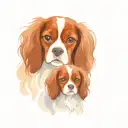 tri colour cavalier King Charles spaniel and Ruby cavalier King Charles spaniel, sat next to each other tattoo design idea