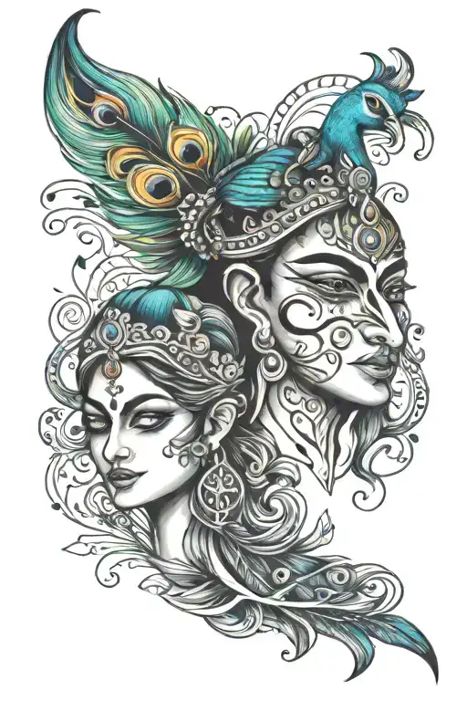 Radha Krishna peacock feather tattoo design idea