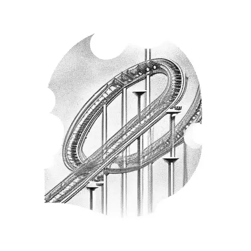 A black-grey tattoo of a roller coaster with the number 727 incorporated into the track design tattoo design idea