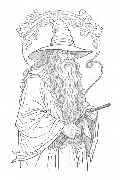 Gandalf the grey with staff smoking tattoo design idea