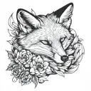 fox sleeping surrounded by flowers  tattoo design idea