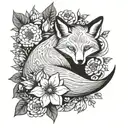 fox sleeping surrounded by flowers  tattoo design idea