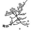 Create a minimalist tattoo of a Japanese cherry blossom tree with the names Chloe and Caleo integrated into the branches tattoo design idea