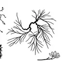 Create a minimalist tattoo of a Japanese cherry blossom tree with the names Chloe and Caleo integrated into the branches tattoo design idea