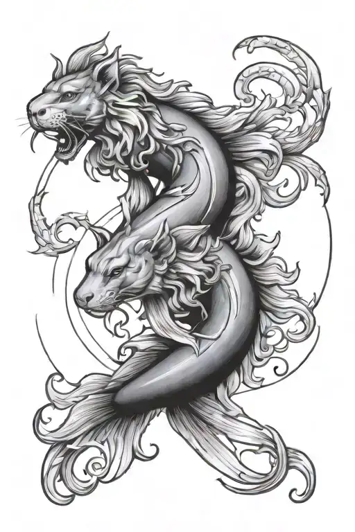 leo and Pisces zodiac sign tattoo design idea