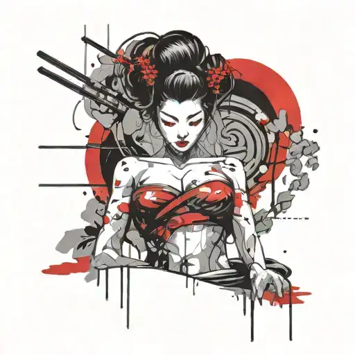 topless geisha showing nipples tattoo design idea
