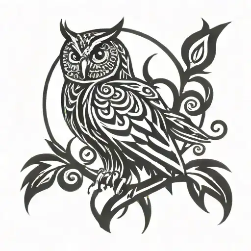 owl and sun symbol intertwined tattoo design idea