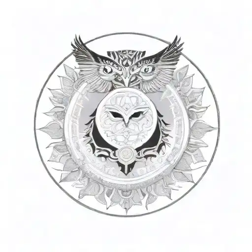Yin and Yang, ant and owl, sun and moon tattoo design idea