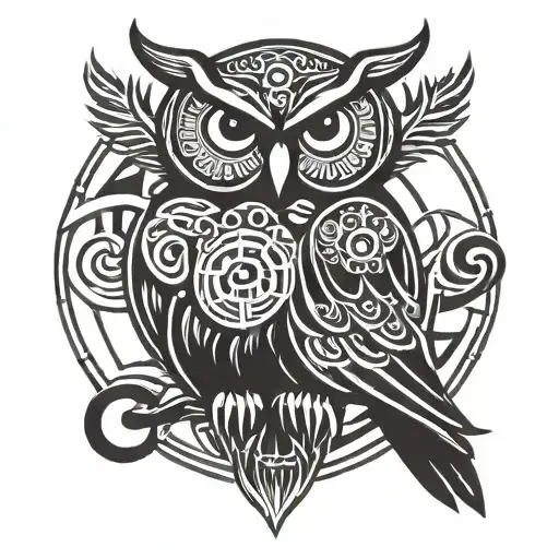 owl and sun symbol intertwined infinity symbols tattoo design idea
