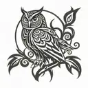 owl and sun symbol intertwined tattoo design idea
