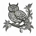 owl and sun symbol intertwined tattoo design idea
