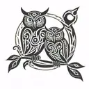 owl and sun symbol intertwined tattoo design idea