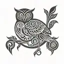 owl and sun symbol intertwined tattoo design idea