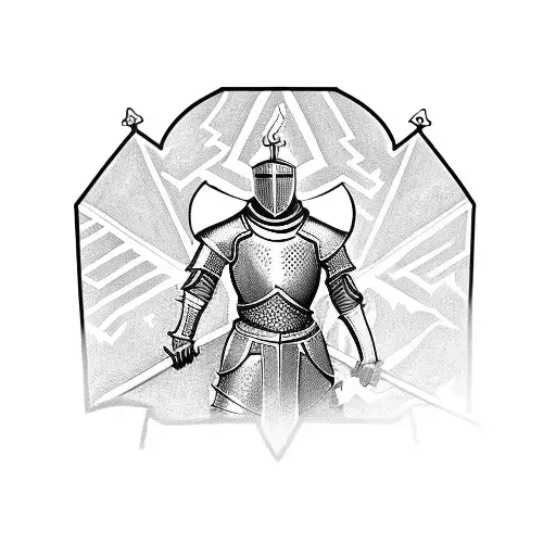 Medieval Knight, Full Armor Suit, Death, Dark tattoo design idea