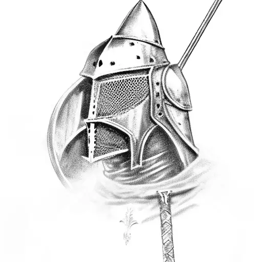 Medieval Knight, Full Armor Suit, Death, Dark, Highly Detailed, Horse Mounted, Ominous tattoo design idea
