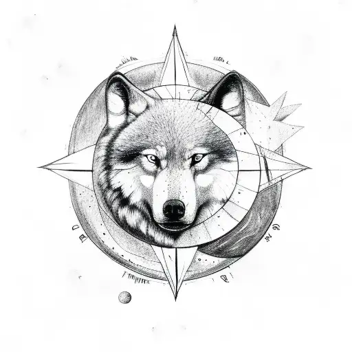 angel and bear and compass and stars and wolf and trees and moon tattoo design idea