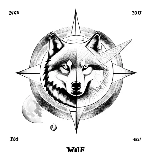 angel and bear and compass and stars and wolf and trees and moon tattoo design idea