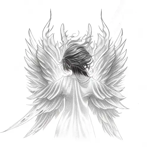angel falling with burning wings tattoo design idea