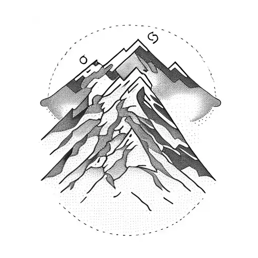 A majestic mountain range with a winding hiking trail tattoo design idea