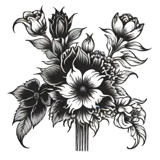 bouquet of flowers from march, may, july and November  tattoo design idea