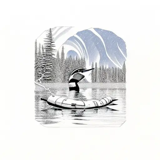 leech lake Minnesota with a loon and the northern lights  tattoo design idea