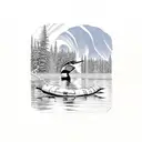 leech lake Minnesota with a loon and the northern lights  tattoo design idea