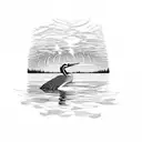 leech lake Minnesota with a loon and the northern lights  tattoo design idea